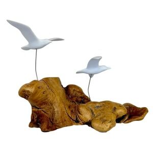 VTG John Perry White Seagulls Driftwood Sculpture Vintage Coastal Nautical Decor